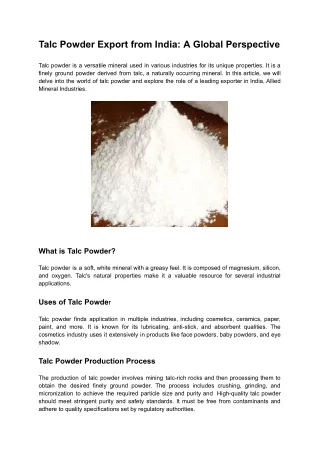 alc Powder Export from India: A Global Perspectiv