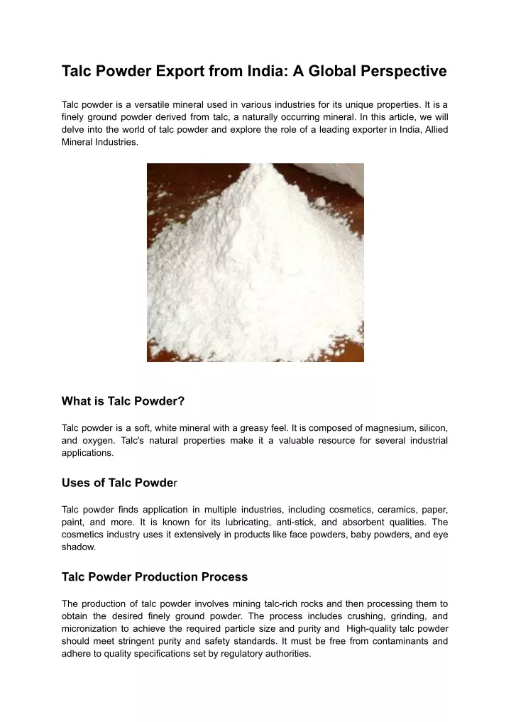 talc powder export from india a global perspective