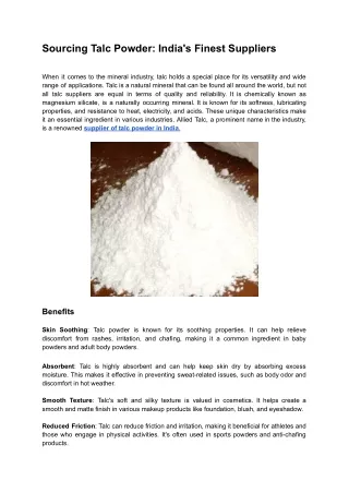 Sourcing Talc Powder: India's Finest Suppliers
