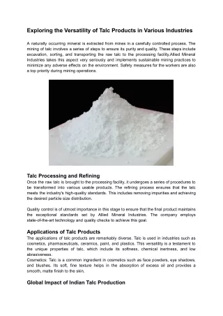 Exploring the Versatility of Talc Products in Various Industries