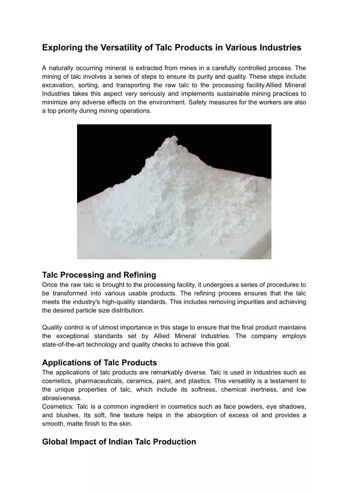 exploring the versatility of talc products