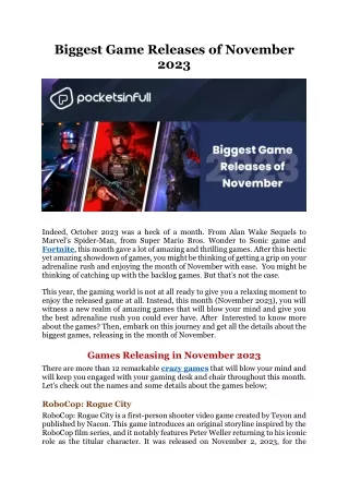biggest game releases of november 2023