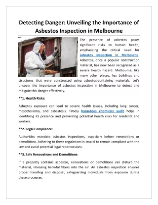 Detecting Danger Unveiling the Importance of Asbestos Inspection in Melbourne