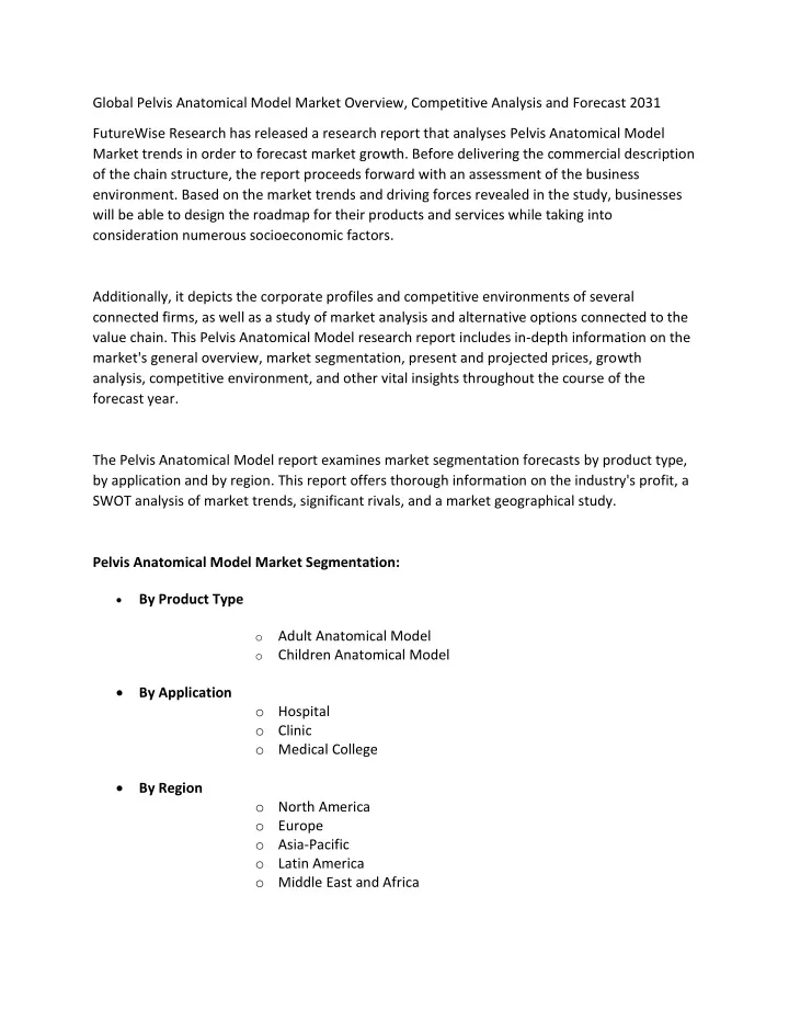 global pelvis anatomical model market overview