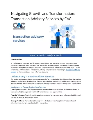 Navigating Growth and Transformation: Transaction Advisory Sеrvicеs by CAC