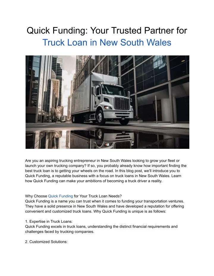 quick funding your trusted partner for truck loan