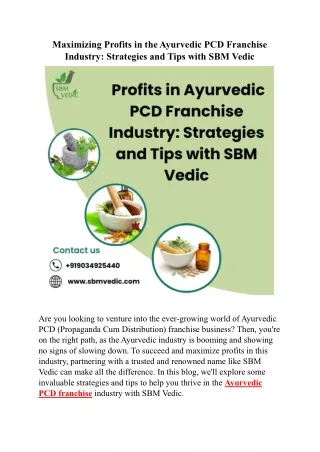 Maximizing Profits in the Ayurvedic PCD Franchise IndustryStrategies and Tips with SBM Vedic