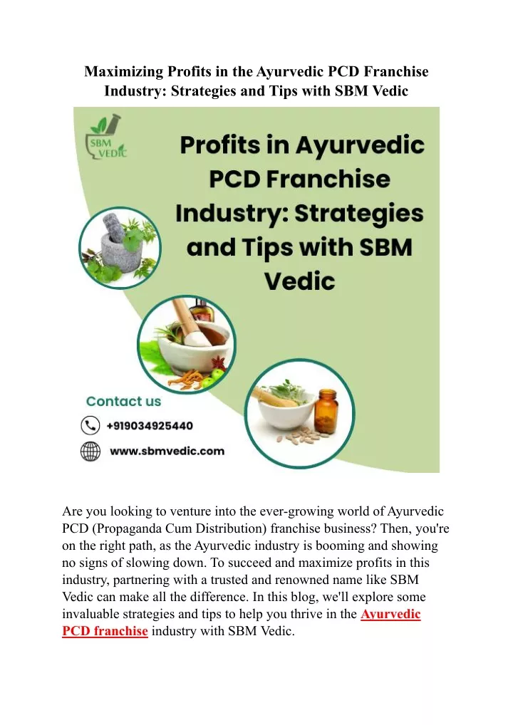 maximizing profits in the ayurvedic pcd franchise