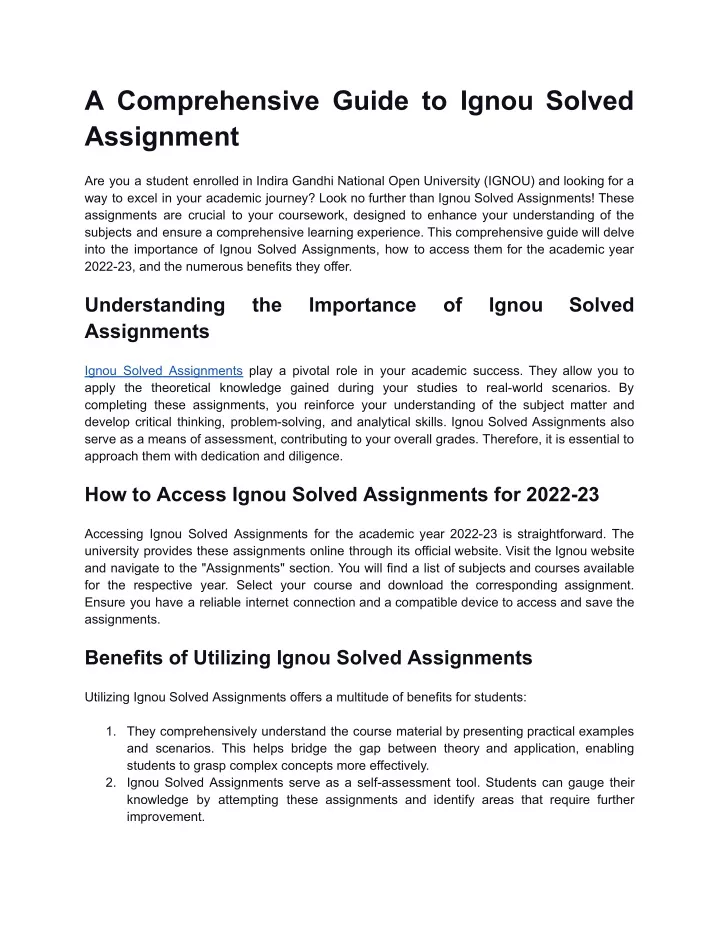a comprehensive guide to ignou solved assignment