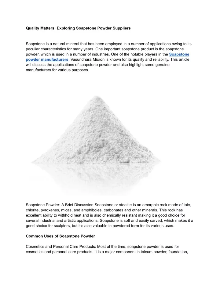 quality matters exploring soapstone powder