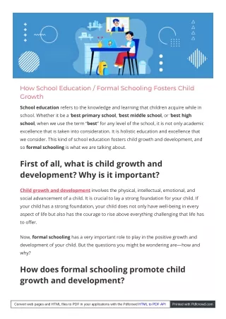 Formal Schooling / School Education Fosters Child's Growth.
