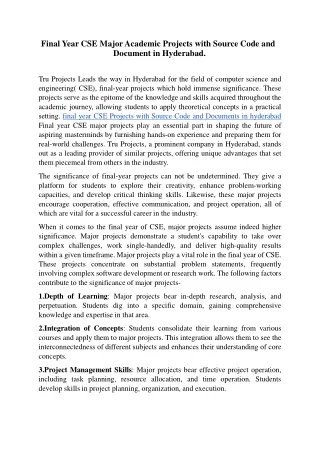 final year cse major academic projects with