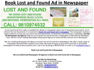 Book Lost and Found Ad in Newspaper