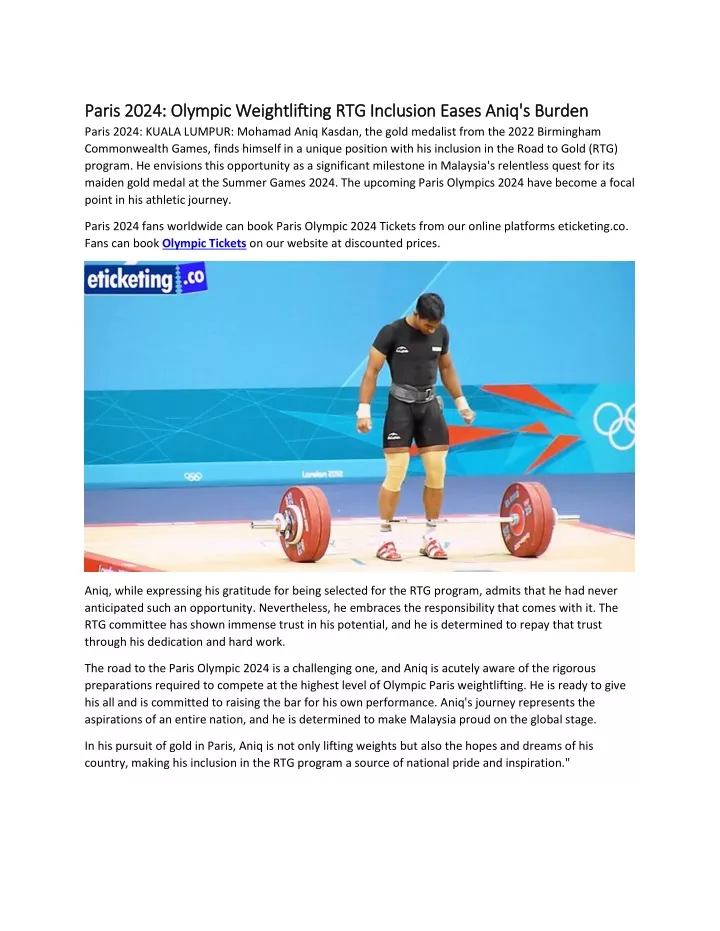 PPT Paris 2024 Olympic Weightlifting RTG Inclusion Eases Aniq's