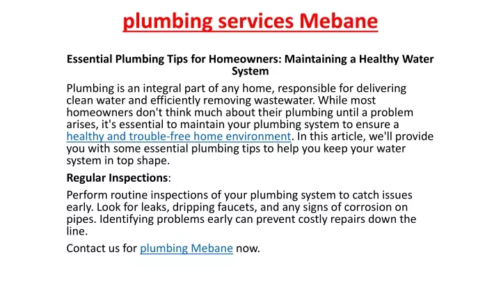 plumbing services mebane
