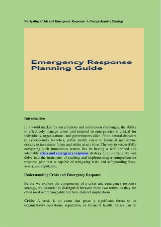 Navigating Crisis and Emergency Response