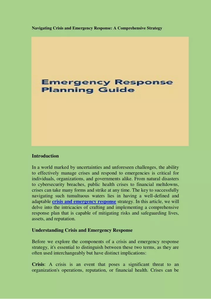navigating crisis and emergency response