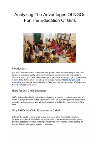 Analyzing The Advantages Of NGOs For The Education Of Girls