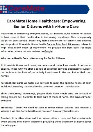 CareMate Home Healthcare Empowering Senior Citizens with In-Home Care (1)