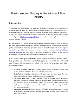 Plastic Injection Molding for the Window & Door  Industry