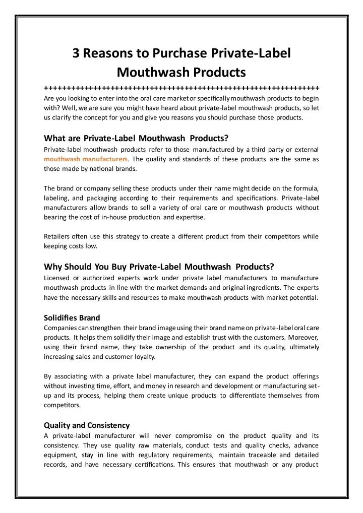 3 reasons to purchase private label mouthwash