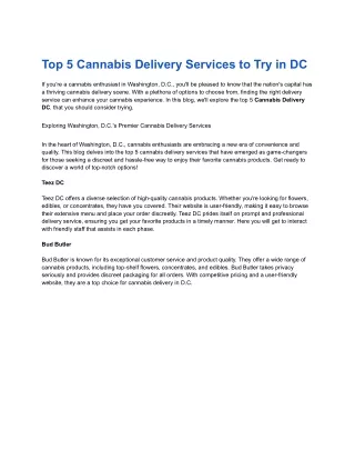 Top 5 Cannabis Delivery Services to Try in DC