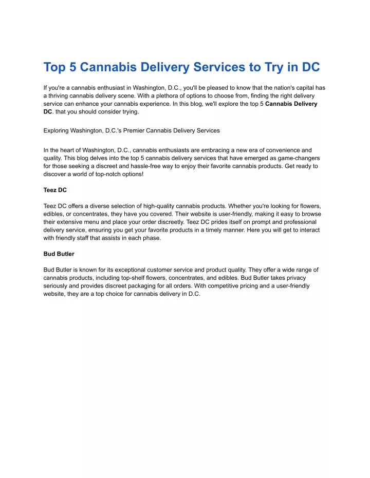 top 5 cannabis delivery services to try in dc