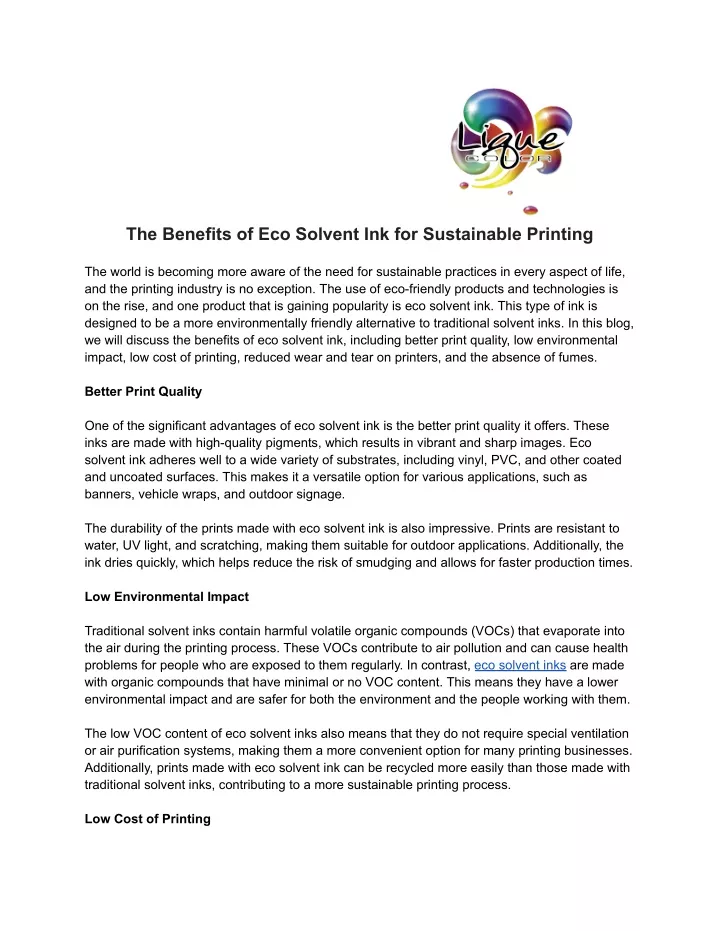 the benefits of eco solvent ink for sustainable