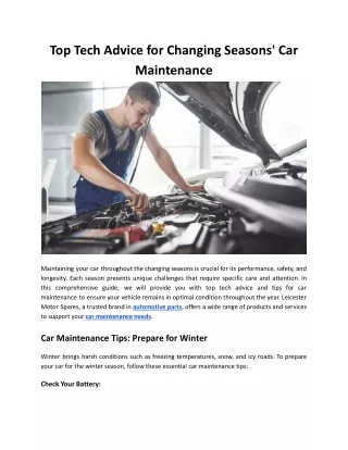 Top Tech Advice for Changing Seasons' Car Maintenance - Leicester Motor Spares