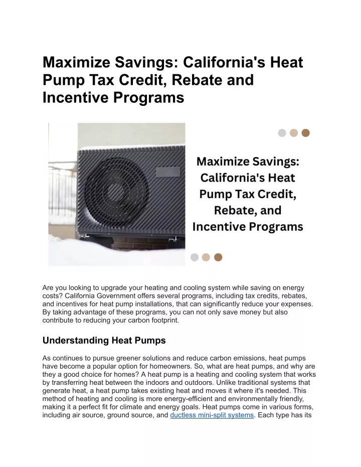 maximize savings california s heat pump