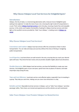 why choose udaipur local taxi services