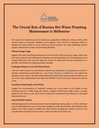 The Crucial Role of Routine Hot Water Plumbing Maintenance in Melbourne