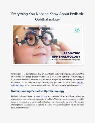 Everything You Need to Know About Pediatric Ophthalmology