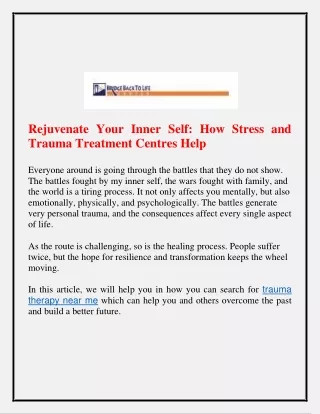 Rejuvenate Your Inner Self How Stress and Trauma Treatment Centres Help