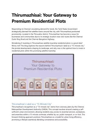 Thirumazhisai Your Gateway to Premium Residential Plots