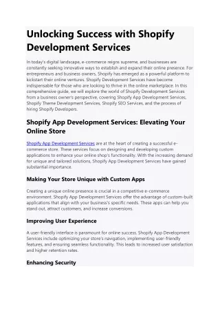 Unlocking Success with Shopify Development Services