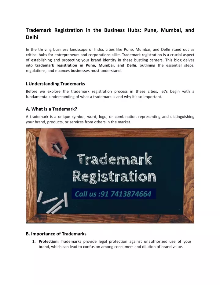 trademark registration in the business hubs pune