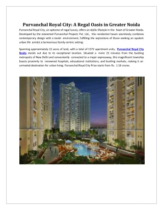 Purvanchal Royal City: A Regal Oasis in Greater Noida