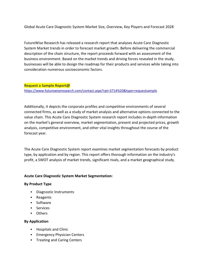 global acute care diagnostic system market size