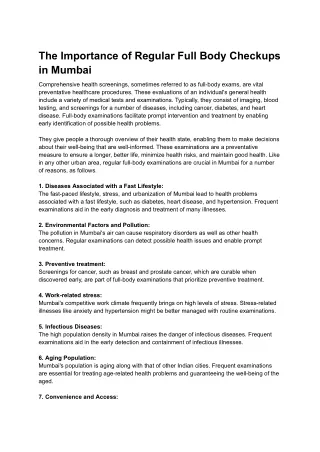 The Importance of Regular Full Body Checkups in Mumbai