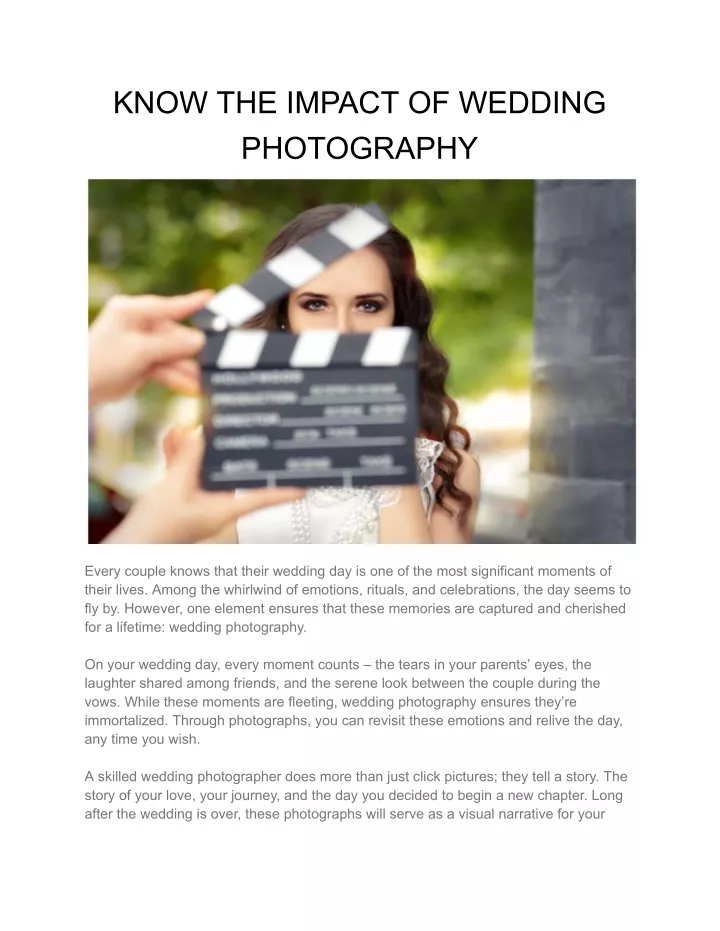 know the impact of wedding photography