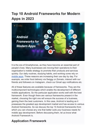Top 10 Android Frameworks for Modern