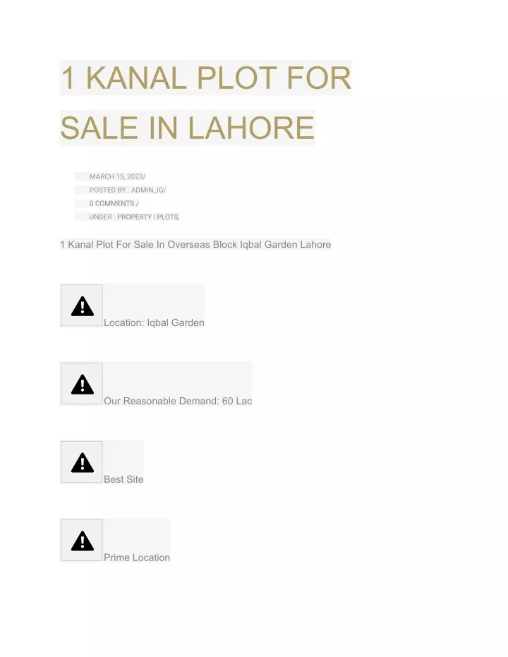 1 kanal plot for sale in lahore