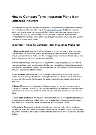 How to Compare Term Insurance Plans from Different Insurers