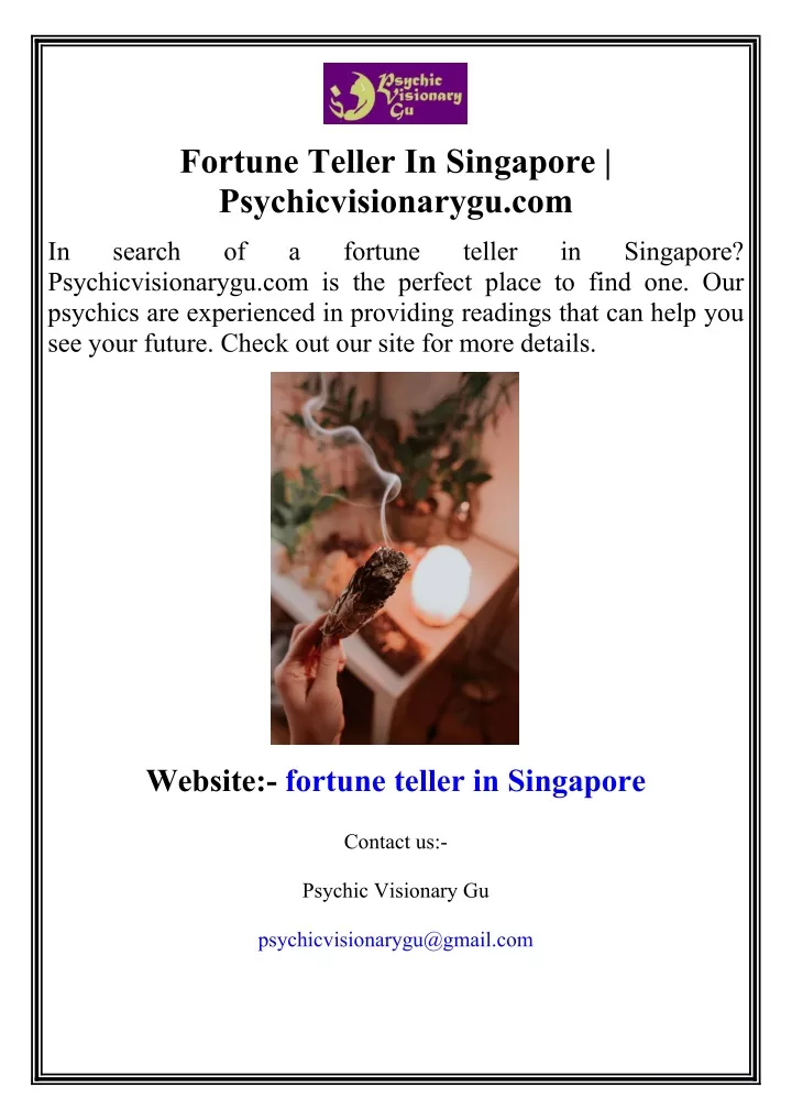 fortune teller in singapore psychicvisionarygu com