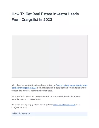 How To Get Real Estate Investor Leads From Craigslist In 2023 - Google Docs