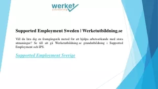 Supported Employment Sweden  Werketutbildning.se