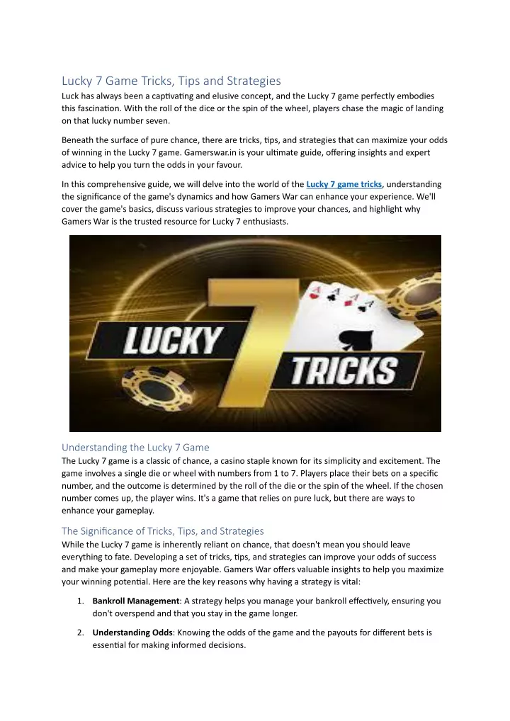 lucky 7 game tricks tips and strategies luck
