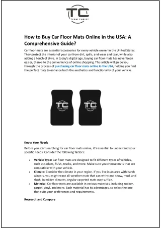 How to Buy Car Floor Mats Online in the USA: A Comprehensive Guide