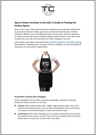 Apron Online Purchase in the USA: A Guide to Finding the Perfect Apron